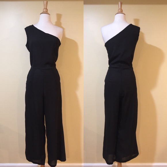 💥 SALE Off One Shoulder Wide Leg Chiffon Jumpsuit - Picture 3 of 5